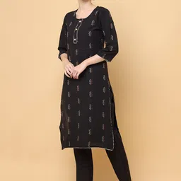 aayusika Geometric Woven Design Round Neck Thread Work Straight Kurta image 5