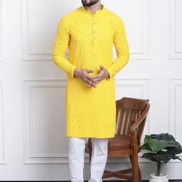 SOJANYA Ethnic Embroidered Sequined Pure Cotton Straight Kurta image 2