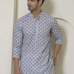 Satwaa Men Ethnic Motifs Printed Thread Work Kurta image 3