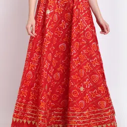 SOUNDARYA Ethnic Motifs Printed Pure Cotton Gota Patti Flared Maxi Skirt-picture-34