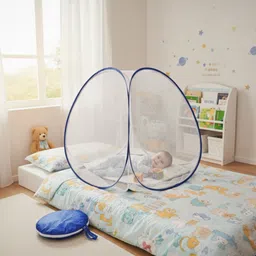 ruglynn Plain Blue & White Foldable Baby Mosquito Net | Portable & Breathable Tent Polyester Washable Infants Mosquito Net-picture-41