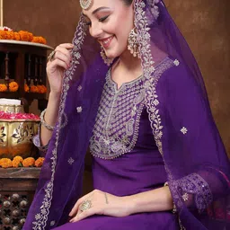 Stylum Women Ethnic Motifs Embroidered Regular Kurta with Trousers & With Dupatta image 1