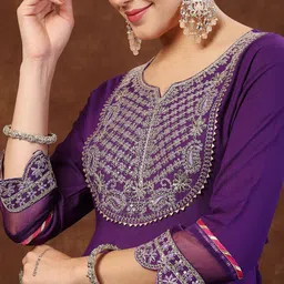 Stylum Women Ethnic Motifs Embroidered Regular Kurta with Trousers & With Dupatta image 3