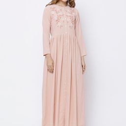 Vishudh Women Peach-Coloured Floral Embroidered Thread Work Anarkali Kurta-picture-27