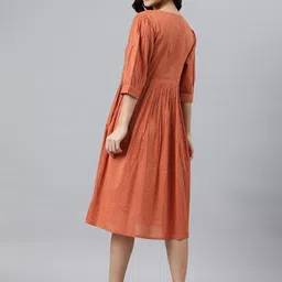 janasya Women Fit and Flare Orange Midi/Calf Length Dress image 2