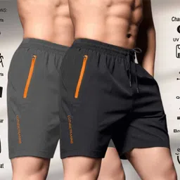 lothric Pack of 2 Solid Men Black, Grey Gym Shorts image 5