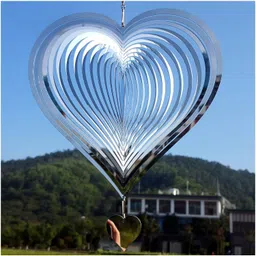 ever mall Wind Spinner 12 inch Big Size Silver Heart| 3D Mirror Wind Sculpture Decor Stainless Steel Wind Spinner-picture-41