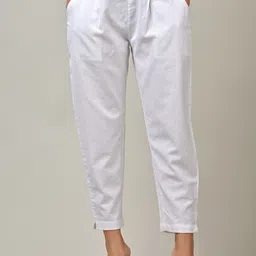 rakshita fashions Women Regular Fit White Pure Cotton Trousers-picture-12