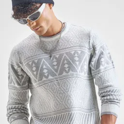 highlander Men Solid Round Neck White Sweater image 1