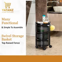 yatanz- chaos to class 3 Tier Metal Kitchen Storage Trolley with – Multi-Purpose Organizer Cart Round Iron Kitchen Trolley image 5