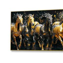 nestroots Gold Canvas Framed Majestic Equine Serenity in Nature Wall Painting(18X36 Inch) image 5