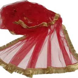 matching mart Net Self Design Red Women Dupatta image 2