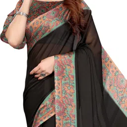 mirchi fashion Printed, Floral Print Daily Wear Chiffon, Georgette Saree image 4