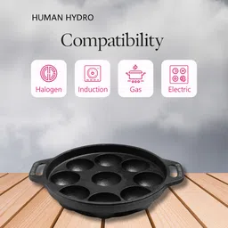 human hydro Pre-Seasoned Cast Iron 9 Pit Paniyaram Pan Paniarakkal 1 L capacity 21 cm diameter image 3
