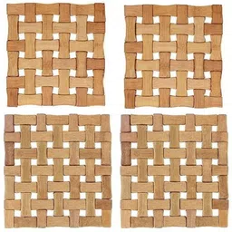 Pack of 2+2 Wooden Trivets Hot Pot Stand for Kitchen & Dining Table - Multi Size Square Small and Big Trivets Trivet-image-24