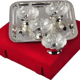 Navya Craft Silver Plated Kamal Bowl Set With Tray Set Of 9Pcs. Bowl Serving Set-picture-13