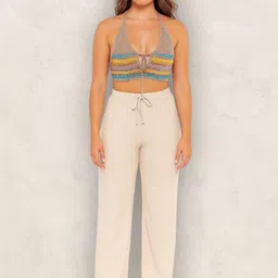 empracee Women Comfort Fit Beige Cotton Blend Trousers image 1