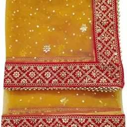 kjs enterprise Net Embroidered Yellow Women Dupatta image 2