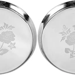 sager Stainless Steel Heavy Gauge Khumcha/Khomcha/Kumcha/Lunch and Dinner Plates/Thali with Mirror Finish and Beautiful Laser Design, Curved deep Wall Design 29 cm Dia Dinner Plate-picture-38