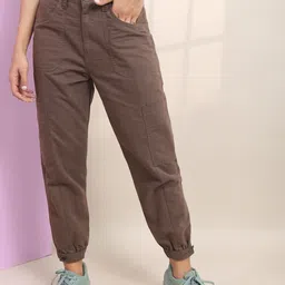 tokyo talkies Women Jogger Fit Mid Rise Brown Jeans-picture-13