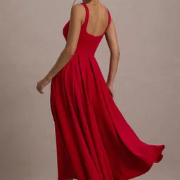 houseofcommon Women Fit and Flare Red Ankle Length Dress image 2