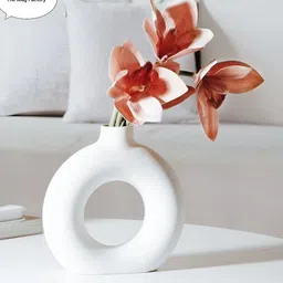 samikshadecor TMF_White ring Vase Ceramic 6inch Ceramic Vase-picture-27
