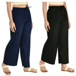 sark fashions Pack of 2 Women Regular Fit Blue, Black Crepe Trousers-picture-19