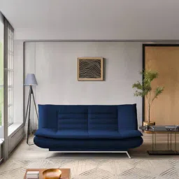 Edo 2.0 Velvet Convertible Sofa Cum Bed In Blue Colour-image-56