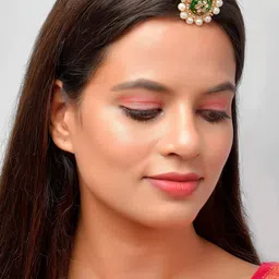 Silvermerc Designs Gold-Plated Green & White Stone-Studded & Beaded Borla Maang Tikka image 1