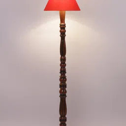 Devansh Orange & Brown Textured Wooden Floor Lamp With Cotton Shade image 5
