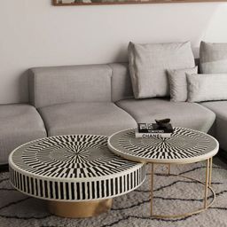 casagold Round Bone Inlay Nesting Coffee Table Set (Set of 2) In Black Colour image 3