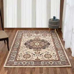 presto Beige Traditional Wool 5 ft x 7 ft Hand Tufted Carpet image 1