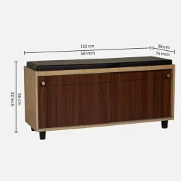 stunica Drifting Door 12- Pairs Shoe Rack With Seating In Oak And Brown teak Finish image 2