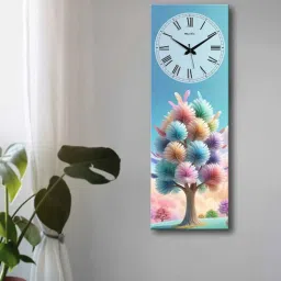 olive tree Multicolour Rectangle 24 Inches Wooden Wall Clock (Flowers)-picture-20