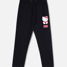 Kids Ville Girls Black Hello Kitty Printed Cotton Lounge Pants-picture-10