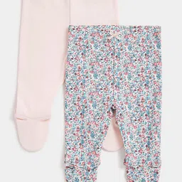 mothercare Infant Girls Pink & Blue Pack of 2 Pure Cotton Leggings With Attached Booties-image-52