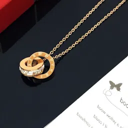 MYKI Gold-Plated Cubic Zirconia Studded Circular Pendant image 2