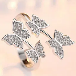 MYKI Silver-Plated CZ-Studded Butterfly Adjustable Finger Ring image 3