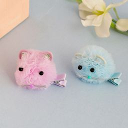 Silvermerc Designs Girls Blue & Pink Set of 2 Fur Alligator Hair Clip-picture-6