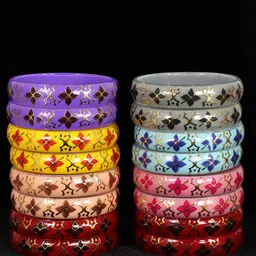 NMII Set of 16 Printed Glass Bangles-picture-17