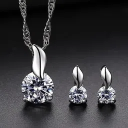 MYKI Silver-Plated CZ-Studded Pendant With Earrings-picture-27