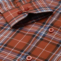 SOJANYA Men Rust Brown & Blue Cotton Classic Fit Checked Formal Shirt image 2