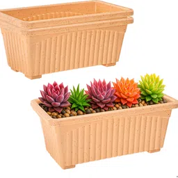 homestic 3 Pcs Rectangular Plastic Flower Pot Planter | Marble Jupitar - Beige Plastic Vase-picture-17