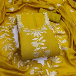 hmp fashion Unstitched Polyester Salwar and Dupatta Material Embroidered image 1