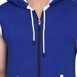 vastraart Men Solid Hooded Neck Cotton Blend Blue, White T-Shirt image 4