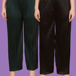 mast & harbour Women Regular Fit Green, Black Polyester Trousers-picture-14