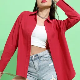 tokyo talkies Women Regular Fit Solid Cut Away Collar Casual Shirt image 1