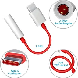 RODMED One.Plus USB C to 3.5mm Headphone Jack Adapter Stereo Audio Type C Aux Earphone Dongle Compatible with OnePlus 9 Pro 10T 10 PRO 11 11R 12R 12 (C to 3.5mm) Red image 3
