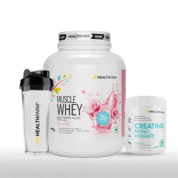 HEALTHFARM Best Selling Combo (Muscle whey Protein 2kg Rose Milk + Creatine 250gms+ Plastic Shaker )-picture-37
