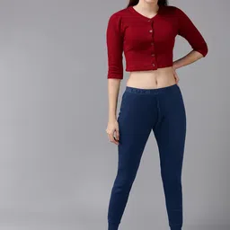 Lux Cottswool Women Maroon & Blue Solid Wool Thermal Set-image-67